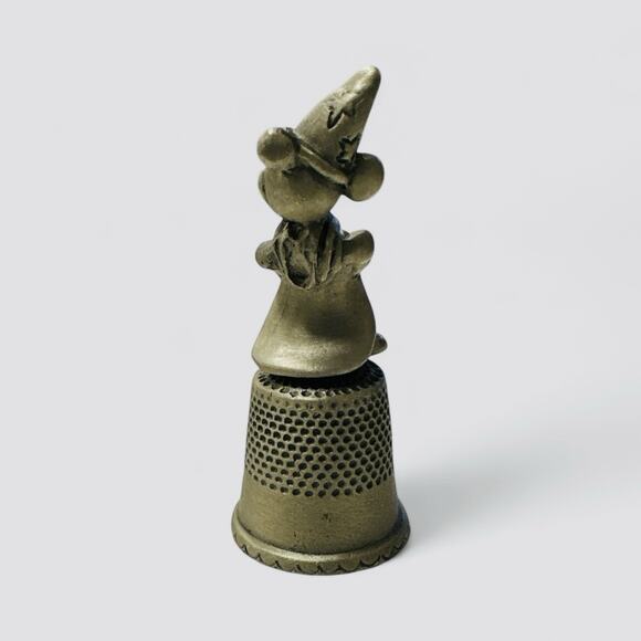 Disney Pewter Mickey Mouse Magician Wand Sorcerer Thimble Miniature Art Figurine - Picture 2 of 3
